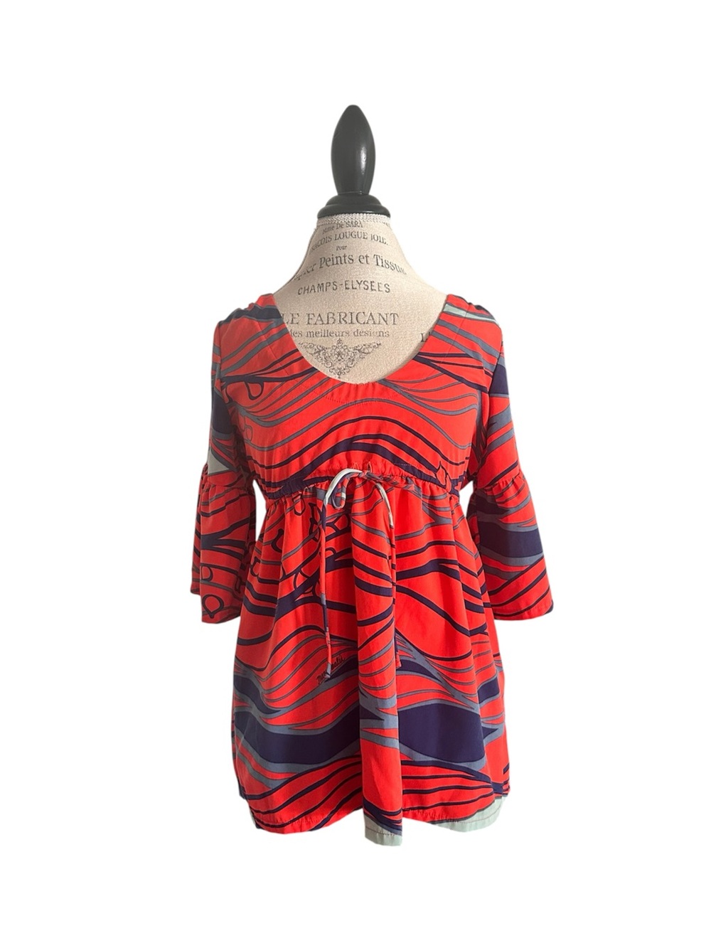 Manuhealii Red and Navy Wave-Print Tunic Top